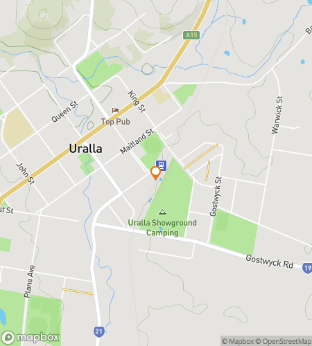 Map of scavenger hunt walking tour for Uralla, Australia: Timetables, Tall Tales & Town Heart Journey