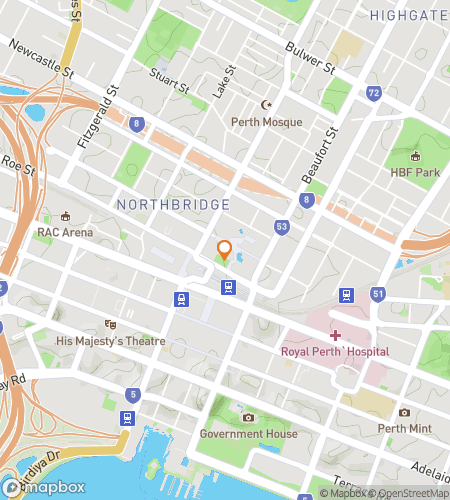 Map of scavenger hunt walking tour for Partying in Perth