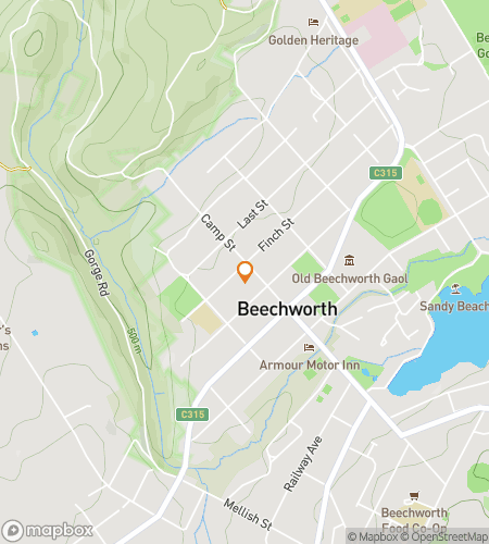 Map of scavenger hunt walking tour for Echoes of Gold: The Beechworth Hunt