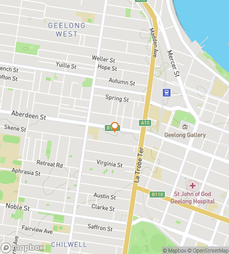 Kartta aarteenetsintä kävelykierrokselle nimeltä Ghosts & Gold: A Spooky Geelong Hunt