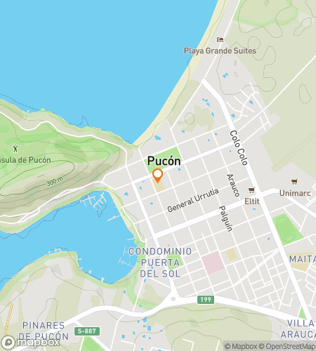 Map of scavenger hunt walking tour for Pucón, Chile: The Lake-Volcano City Hunt