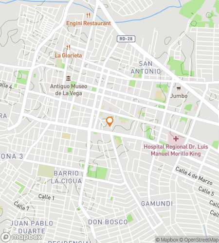 Map of scavenger hunt walking tour for Discovering La Vega: Faith, Festivity, and Fields