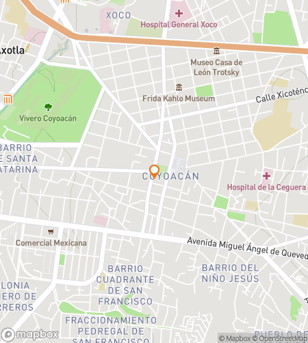 Map of scavenger hunt walking tour for Coyoacan Coyote Chase