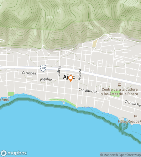 Karta över skattjaktens vandringstur för Ajijic Färger vid Sjöpromenaden-jakten