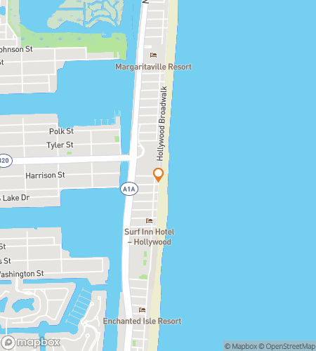 Map of scavenger hunt walking tour for Hollywood, Florida Ghost Hunt