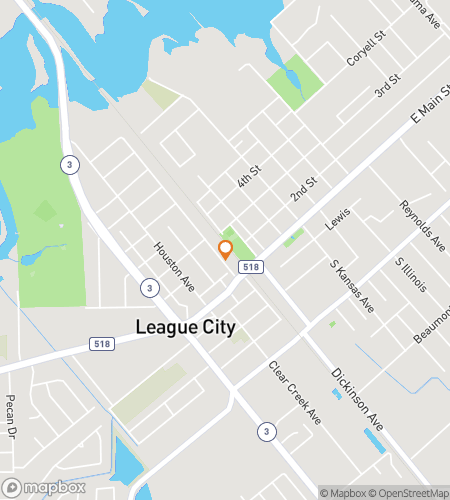 Hartă a turului pietonal cu "scavenger hunt" pentru "League City Loco Treasure Hunt"