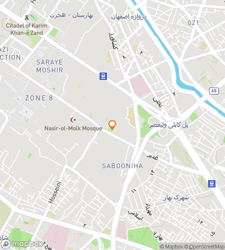 Mapa pěší prohlídky s hledáním pokladu pro víno, moudrost a skryté divy Širazu