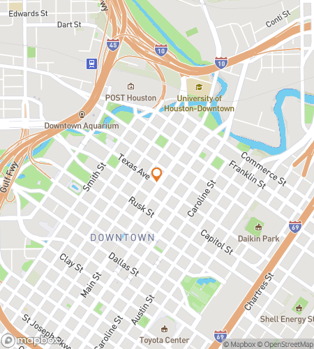 Map of scavenger hunt walking tour for Houston Hustle Bar Crawl