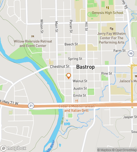 Map of scavenger hunt walking tour for Bastrop Booty Bonanza