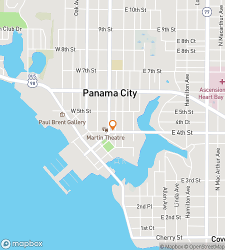 Kart over skattejakt-vandretur for Panama City Bayfront Mystery