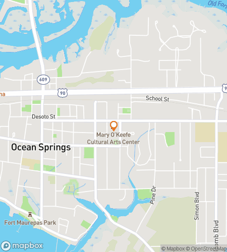 Map of scavenger hunt walking tour for Oceans of Art in Ocean Springs