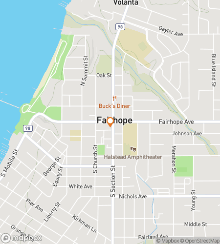 Map of scavenger hunt walking tour for Fairhope Downtown Charm Challenge