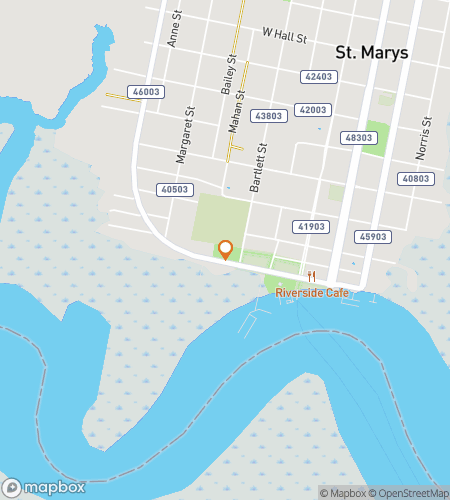 Map of scavenger hunt walking tour for St. Marys‘ Marvelous Mystery Hunt