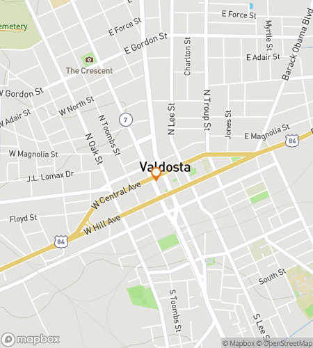 Map of scavenger hunt walking tour for The Valdosta Mystery Crawl