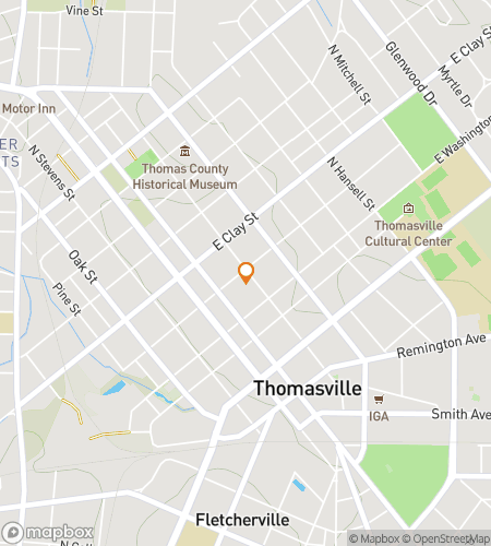 Map of scavenger hunt walking tour for Thomasville Thrills & Treasures Hunt