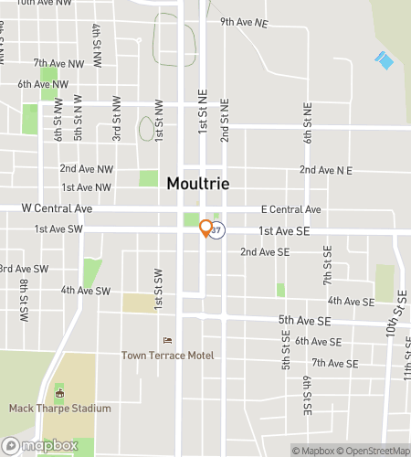 Map of scavenger hunt walking tour for Moultrie Mayhem Treasure Trail