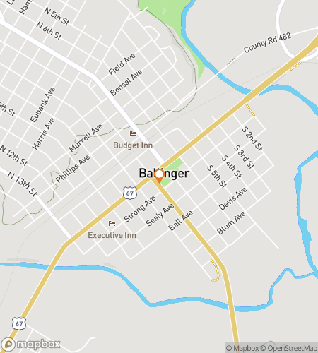 Map of scavenger hunt walking tour for Ballinger‘s Downtown Bounty Hunt