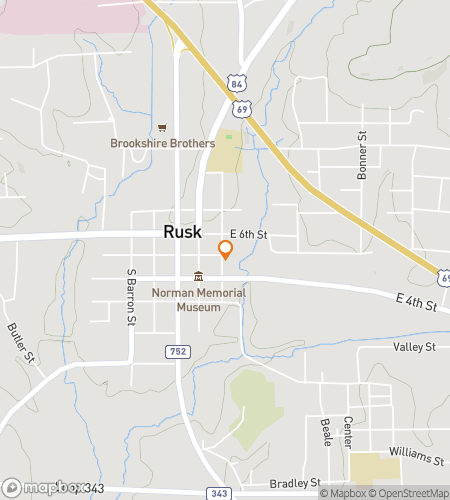 Map of scavenger hunt walking tour for Rails, Trails & Tall Tales: The Rusk Hunt