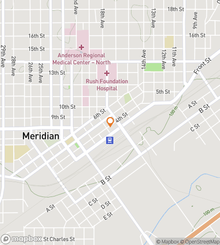 Kartta aarteenmetsästyskävelykierroksesta Meridian Mischief Treasure Huntia varten