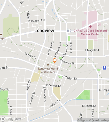 Map of scavenger hunt walking tour for Longview Loco Treasure Hunt