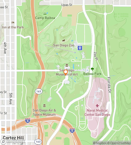 Map of scavenger hunt walking tour for San Diegos Arts and Museums