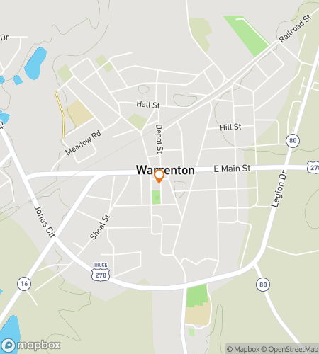 Hartă a turului pietonal cu vânătoare de comori pentru Warrenton Wonders Whirlwind Hunt