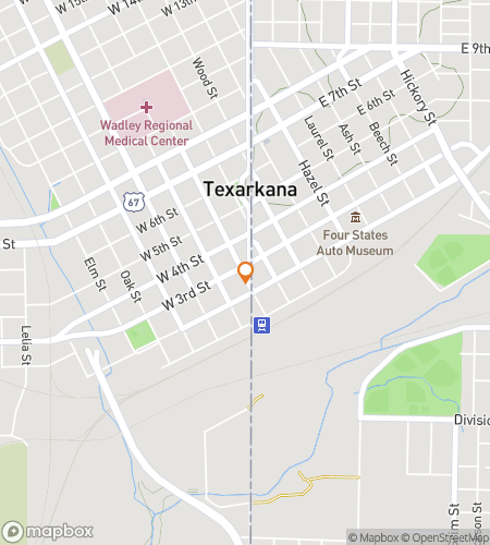 Map of scavenger hunt walking tour for Texarkana Treasure Trove Trail