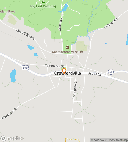 Crawfordville Curiosities Caper के लिए स्कैवेंजर हंट वॉकिंग टूर का नक्शा