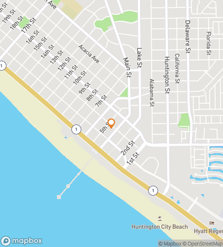 Map of scavenger hunt walking tour for Huntington Beach California Bar Hunt