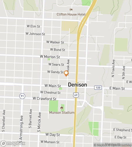 Hartă a turului pietonal de vânătoare de comori pentru Denison‘s Dazzling Downtown Dash