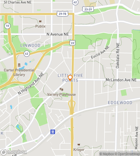 Térkép a kincskereső gyalogtúrához a Hipster’s Haven-ben, Little Five Points-ban.