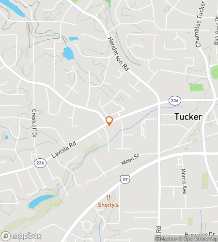 Carte du parcours p&eacute;destre de chasse au tr&eacute;sor pour Tucker Creekside Paths & Local Flavor Trail