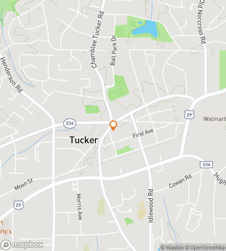 Mapa do passeio a p&eacute; de ca&ccedil;a ao tesouro para Tucker Creekside Paths & Local Flavor Trail