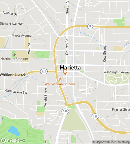 Map of scavenger hunt walking tour for Marietta Mind Maze