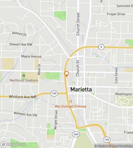 Map of scavenger hunt walking tour for The Haunted Tracks of Marietta