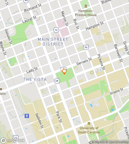 Kaart van de speurtocht-wandelroute voor Standbeelden, Podia & Geheimen: Een USC Avontuur