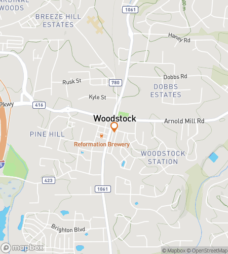 Map of scavenger hunt walking tour for Wood-You-Stock It? The Sweet Georgia Woodstock Hunt