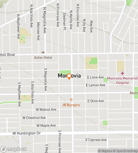 Map of scavenger hunt walking tour for Monrovia‘s Marvelous Mystery Hunt