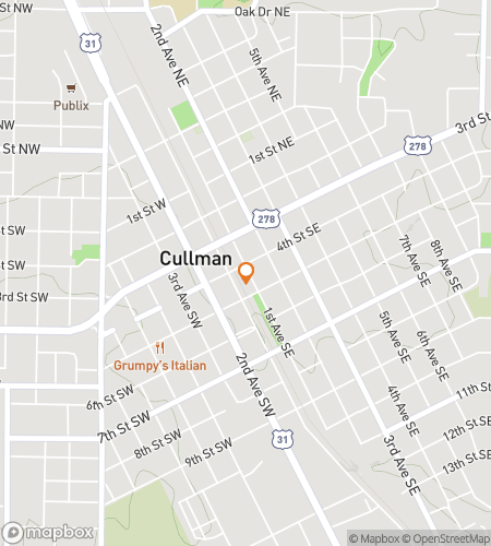 Карта пешеходной экскурсии-квеста для «Cullman Caper: Downtown Dash»