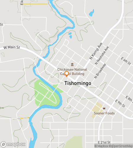 Map of scavenger hunt walking tour for Tishomingo Treasure Trove Hunt