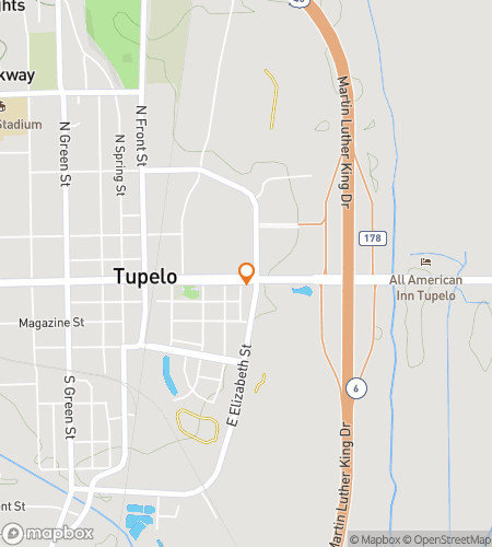 Map of scavenger hunt walking tour for Tupelo‘s Rockin‘ Treasure Trek