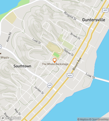 Karta &ouml;ver stadsvandringsskattejakt f&ouml;r Guntersville Hilltop History Hunt