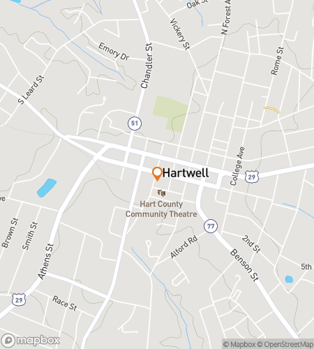 Map of scavenger hunt walking tour for Hartwell‘s Hidden Hartifacts Hunt