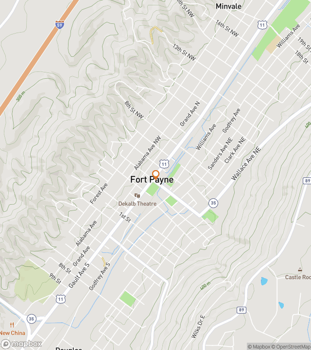 Mappa del tour a piedi con caccia al tesoro per il Gioco Piacevole di Fort Payne