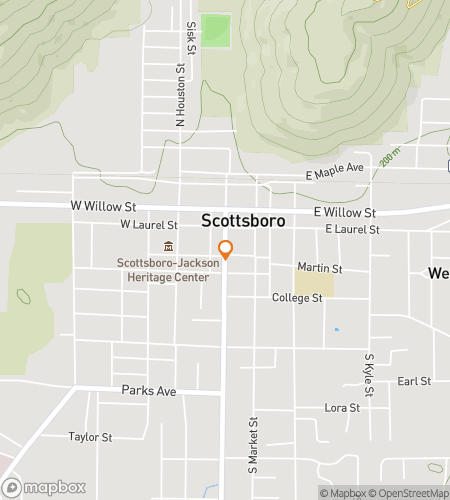 Map of scavenger hunt walking tour for The Scottsboro Time Trek