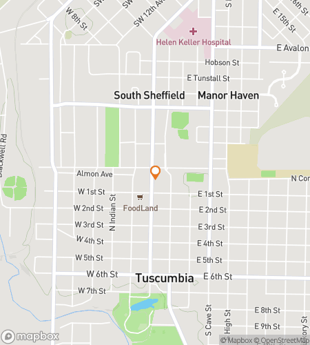 Hartă a turului pe jos de vânătoare de comori pentru Vânătoarea de Comori din Povești Înalte a Tuscumbiei