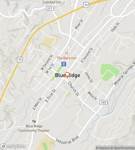 Map of scavenger hunt walking tour for Blue Ridge Mountain Town Strolls & Scenic Rails