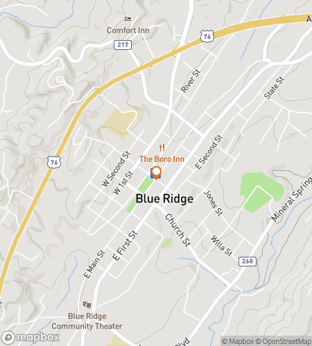 Map of scavenger hunt walking tour for Blue Ridge Mountain Town Strolls & Scenic Rails