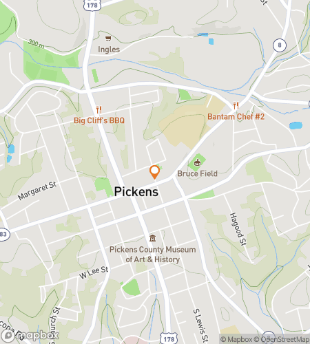 Map of scavenger hunt walking tour for Pickens Palmetto Pursuit