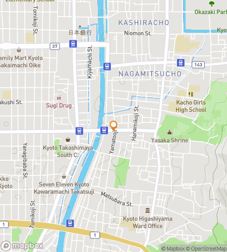 Map of scavenger hunt walking tour for Pour Decisions in Kyoto